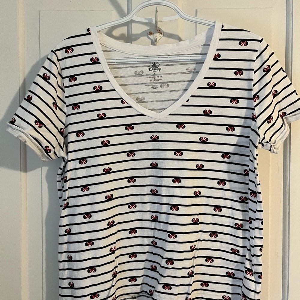 Disney Striped V-Neck Top with Minnie Mouse hat Print